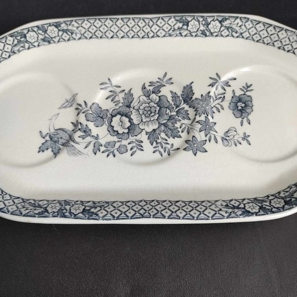 Mason's Stratford Blue Condiment Set Salt Pepper Shakers Mustard Jar Tray - Picture 8 of 11